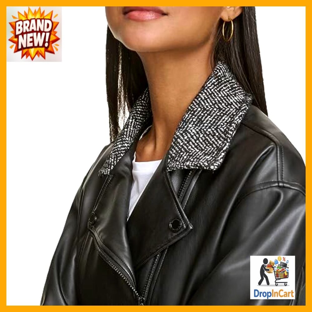 Mix Tweed Bomber Jacket Long Sleeve Aviator Silhouette Classic Chic Fall - Picture 5 of 5